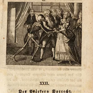 The skeleton of Death grabs a woman at a ball, 18th century. 1803 (engraving)