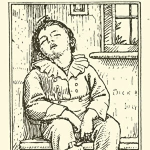 Sleeping boy, with horn book (engraving)
