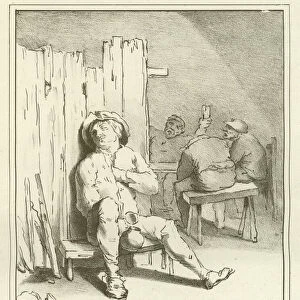 A sleeping drunkard (engraving)