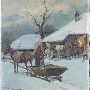 Sleighs in Front of a House, 1930 (oil on canvas)