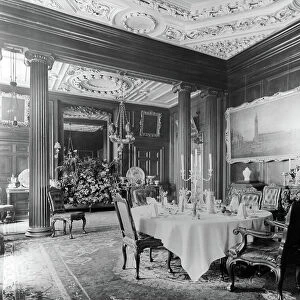 The Small Dining Room, Combe Abbey, Warwickshire, in 1909, from England's Lost Houses by Giles Worsley (1961-2006) published 2002 (b/w photo)