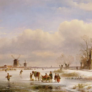 Snow Scene with Windmills in the Distance, 19th century