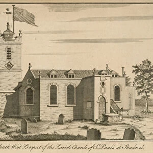 The south west prospect of the Parish Church of St Pauls in Shadwell, London (engraving)