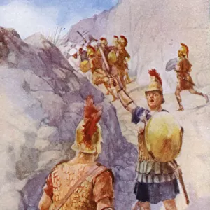 The Spartans defending the Pass of the "Hot Gates"(colour litho)