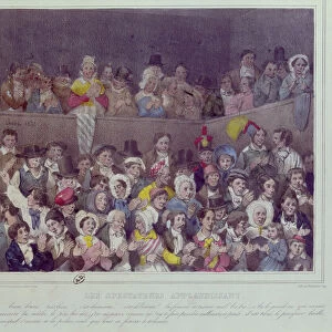 Spectators applauding at the Theatre, 1837 (colour litho)