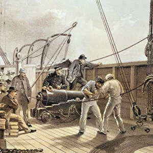 Splicing the Trans-Atlantic telegraph cable (after the first accident) on board the