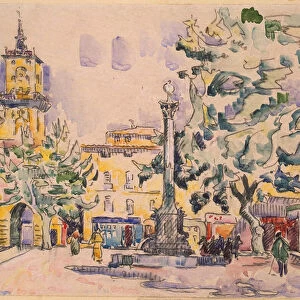 Square of the Hotel de Ville in Aix-en-Provence (pen & ink with w / c and gouache on paper)
