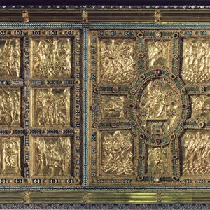 St Ambrose or Golden altar, front with scenes from the life of Christ, embossed gold work by Vuolvino / Volvino, 824-860, Basilica of Sant Ambrogio, Milan