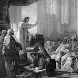 St. Augustine preaching before Valere, Bishop of Hippo (oil on canvas) (b / w photo)
