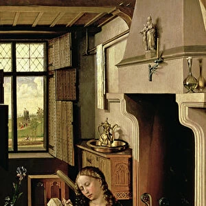 St. Barbara from the right wing of the Werl Altarpiece, 1438 (oil on panel) (see