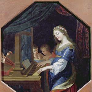 St. Cecilia Playing the Organ (oil on copper)