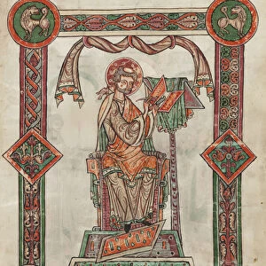 St. Gregory as Author, 1181-1200 (manuscript page with double sided miniatures in opaque