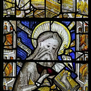 St John the Baptist with birds in the shafts (stained glass)