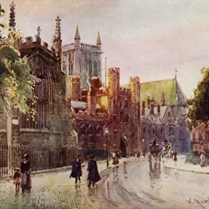St Johns College Gateway and Tower from Trinity Street (colour litho)
