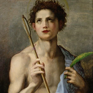 St. Sebastian Holding Two Arrows and the Martyrs Palm (oil on panel)