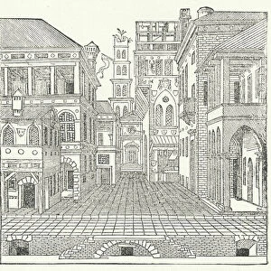 Stage design by Italian Mannerist architect Sebastiano Serlio for a comedy (engraving)