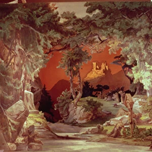 Stage model for the opera Tannhauser by Richard Wagner (1813-83) (painted card)