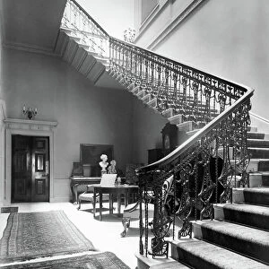 The staircase at 20 St. James Square, London, from The Country Houses of Robert Adam, by Eileen Harris, published 2007 (b/w photo)