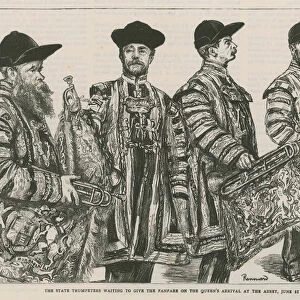 The State trumpeters waiting to give the fanfare on the Queens arrival at the Abbey (engraving)