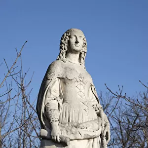 Statue of Anne of Austria (1601-1666), daughter of Philip II of Spain and Archduchess Marguerite of Austria, wife of Louis XIII, Queen of France, mother of Louis XIV, marble sculpture of Joseph Marius Ramus (1805-1888)