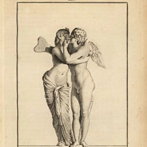 Statue of Greek god of love Eros and mortal princess Psyche kissing