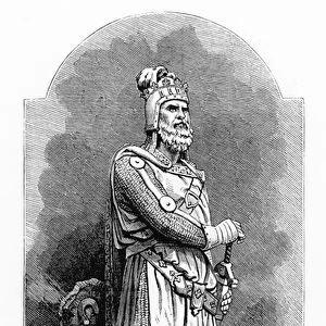 Statue of King Robert the Bruce (1274-1329) at Stirling (engraving) (b / w photo)