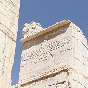 Stone carved zoroastrian symbol of Faravahar, Persepolis, Iran (stone)