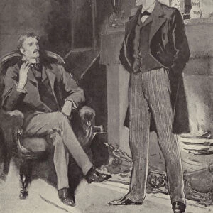 Then he stood by the fire: scene from the Sherlock Holmes mystery A Scandal in Bohemia, by Arthur Conan Doyle (litho)
