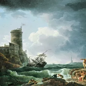 A Storm with Shipwreck by a Fortress, a Castaway in the Foreground, 1769 (oil on canvas)