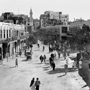 Street scene in Jeddha, Saudi Arabia, c. 1938 (b / w photo)