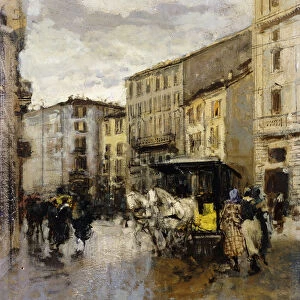 A Street Scene, Milan, (oil on panel)