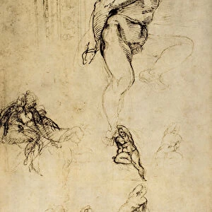 Study of masculine forms, drawing by Michelangelo. Casa Buonarroti, Florence