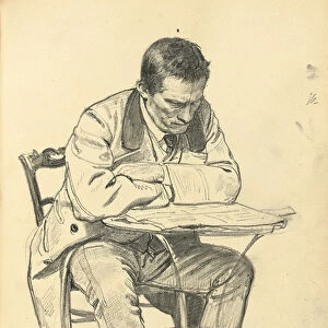 Study for A Parisian Cafe : Man Seated at a Cafe Table, Reading a Newspaper, c