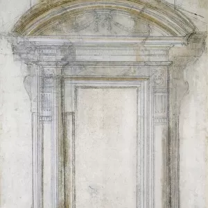 Study of a Window with a semi-circular gable, c. 1546 (black chalk & wash on paper)