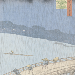 Sudden Shower on Ohashi Bridge at Ataka, from the series 100 Views of Edo, 1857 (woodblock print) (see also 66101)
