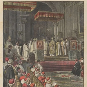 A sumptuous and original function of the Greek rite in the Hall of Beatifications in the Vatican, with the Pope present (colour litho)