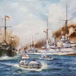 The surrender of the German High Seas Fleet, 1918 (colour litho)