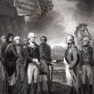 Surrender of Lord Cornwallis at Yorktown, 1781 (litho) (b / w photo)