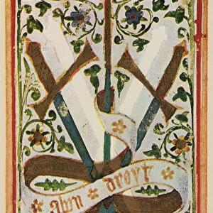 The Three of Swords, facsimile of a tarot card from the Visconti deck