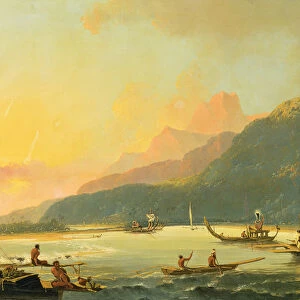 Tahitian War Galleys in Matavai Bay, Tahiti, 1766 (oil on canvas)