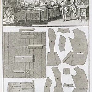 A tailors workshop and patterns, from the Encyclopedie des Sciences et