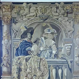 Tapestry with a lady and cavalier on a balcony (textile)