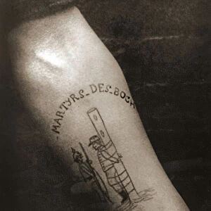 Tattoed Forearm of WW1 French Soldier (b / w photo)