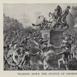 Tearing down the Statue of George III on Bowling Green (litho)