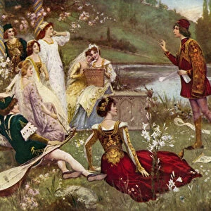 The telling of one of the Decameron stories (colour litho)