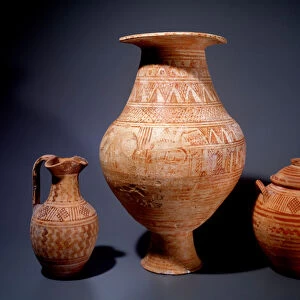 Terracotta artefacts, oinochoe, ossuary and olla with lid, 725-700 BC