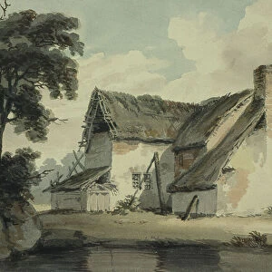 Thatched Cottage near a Pond (watercolour)