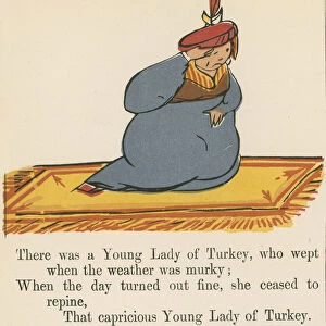 "There was a Young Lady of Turkey, who wept when the weather was murky", from A Book of Nonsense, published by Frederick Warne and Co. London, c. 1875 (colour litho)