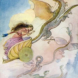 Theseus: "Medeia called her dragon chariot"(colour litho)