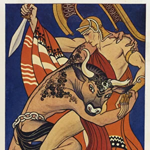 Theseus and the Minotaur (colour litho)